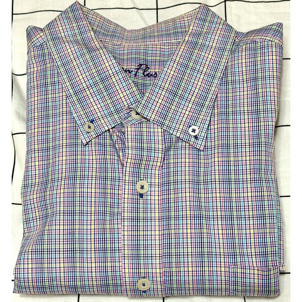 Alan Flusser Dress Shirt Men's‎ XL Plaid Blue Button Up Long Sleeve Casual Work